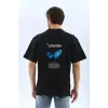 Erkek Kısa Kol Yazlık Tişört Bisiklet Yaka KELEBEK Baskılı  T-Shirt - Siyah