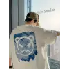 Erkek Tişört Bisiklet Yaka Kore sevimli ayı baskı Kısa Kol T-Shirt  - Beyaz