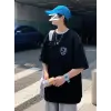 ERKEK  Tişört Bisiklet Yaka Kore tarzı baskı Kısa Kol t-shirt - Siyah