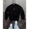 ERKEK 3 iplik Pamuklu Bisiklet Yaka Ön Ve Arka Baskılı SweatShirt - Siyah