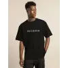 Erkek Baskılı T-Shirt Kısa Kol Bisiklet Yaka Regular Fit Rahat Kalıp Günlük Tişört - Siyah