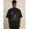 Erkek Baskılı T-Shirt Kısa Kol Bisiklet Yaka Regular Fit Rahat Kalıp Günlük Tişört - Siyah