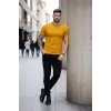 Erkek Body Tişört Bisiklet Yaka Slim Fit Likralı T-Shirt - Limon