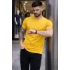 Erkek Body Tişört Bisiklet Yaka Slim Fit Likralı T-Shirt - Sarı
