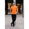 Erkek Body Tişört Bisiklet Yaka Slim Fit Likralı T-Shirt - Turuncu