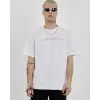 Erkek Bisiklet Yaka Tişort Baskılı Oversize kısa kol T-Shirt - Beyaz