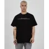 ERKEK Bisiklet Yaka Tişort Baskılı Oversize kısa kol T-Shirt - Siyah