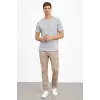 Erkek Bisiklet Yaka Yazlık Kısa kol Düz Tişört Regular Kalıp T-shirt - Gri