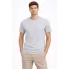 Erkek Bisiklet Yaka Yazlık Kısa kol Düz Tişört Regular Kalıp T-shirt - Gri