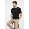 Erkek Bisiklet Yaka Yazlık Kısa kol Düz Tişört Regular Kalıp T-shirt - Siyah