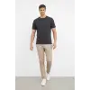 Erkek Bisiklet Yaka Yazlık Kısa kol Düz Tişört Regular Kalıp T-shirt - Füme