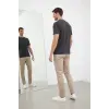 Erkek Bisiklet Yaka Yazlık Kısa kol Düz Tişört Regular Kalıp T-shirt - Füme