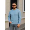 Erkek Bisiklet Yaka Triko Kazak Pamuklu Kalın Fitilli Dokuma - Bebe Mavisi