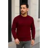 Erkek Bisiklet Yaka Triko Kazak Pamuklu Kalın Fitilli Dokuma Regular Fit - Bordo