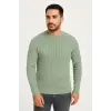 Erkek Bisiklet Yaka Triko Pamuklu Kalın Fitilli Kazak - Mint Yeşili