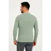 Erkek Bisiklet Yaka Triko Pamuklu Kalın Fitilli Kazak - Mint Yeşili