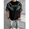 ERKEK Bisiklet Yaka Yıldırım Baskılı  Kısa kol T-Shirt-Siyah