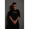 Erkek Kısa Kol Yazlık Tişört Bisiklet Yaka Baskılı Oversize T-Shirt - Siyah