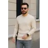Erkek Bisiklet Yaka Triko Kazak Pamuklu Kalın Fitilli Dokuma Regular Fit - Bej