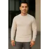 Erkek Bisiklet Yaka Triko Kazak Pamuklu Kalın Fitilli Dokuma Regular Fit - Bej