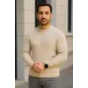 Erkek Bisiklet Yaka Triko Kazak Pamuklu Kalın Fitilli Dokuma Regular Fit - Bej
