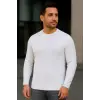 Erkek Bisiklet Yaka Triko Kazak Pamuklu Kalın Fitilli Dokuma Regular Fit - Beyaz
