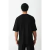 Erkek Boxy Eldiven Baskılı T-Shirt Kısa Kol Bisiklet Yaka Tişört - Siyah
