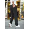 Erkek Cizgili Dokuma Krep Jogger Buggy Pantalon Rahat kalıp - Siyah