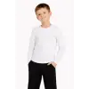 Erkek Çocuk Basic Uzun Kollu Tişört Okul Günlük Rahat T-Shirt - Beyaz