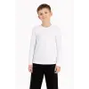 Erkek Çocuk Basic Uzun Kollu Tişört Okul Günlük Rahat T-Shirt - Beyaz