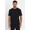 Erkek Düz Penye Tişört Bisiklet Yaka Kısa Kol Regular Fit T-Shirt - Siyah