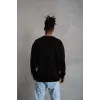 Erkek Bisiklet Yaka Baskılı 3 İplik Pamuklu Sweatshirt -  Siyah
