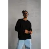 Erkek Bisiklet Yaka Baskılı 3 İplik Pamuklu Sweatshirt -  Siyah