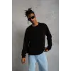 Erkek Bisiklet Yaka Baskılı 3 İplik Pamuklu Sweatshirt -  Siyah