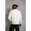 Erkek Düz Bisiklet Yaka 3 iplik pamuklu Sweatshirt - Beyaz