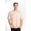 ERKEK Düz Tişört Bisikilet Yaka Kısa Kol Oversize T-shirt - Bej