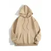 Erkek 3 İplik Pamuklu Kapüşonlu Kanguru Cepli Sweatshirt Hoodie -  Bej