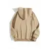 Erkek 3 İplik Pamuklu Kapüşonlu Kanguru Cepli Sweatshirt Hoodie -  Bej
