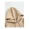Erkek 3 İplik Pamuklu Kapüşonlu Kanguru Cepli Sweatshirt Hoodie -  Bej