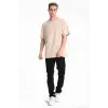 Erkek Düz Penye Tişört Bisiklet Yaka Kısa Kol Regular Fit T-Shirt - Bej