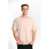 Erkek Düz Penye Tişört Bisiklet Yaka Kısa Kol Regular Fit T-Shirt - Bej