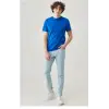 Erkek Düz Penye Tişört Bisiklet Yaka Kısa Kol Regular Fit T-Shirt - Mavi