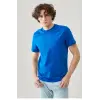 Erkek Düz Penye Tişört Bisiklet Yaka Kısa Kol Regular Fit T-Shirt - Mavi