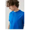 Erkek Düz Penye Tişört Bisiklet Yaka Kısa Kol Regular Fit T-Shirt - Mavi