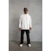 Erkek 3 İplik Pamuklu Kapüşonlu Kanguru Cepli Sweatshirt Hoodie - Beyaz