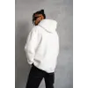 Erkek 3 İplik Pamuklu Kapüşonlu Kanguru Cepli Sweatshirt Hoodie - Beyaz
