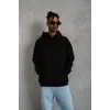 Erkek 3 İplik Pamuklu Kapüşonlu Kanguru Cepli Sweatshirt Hoodie -  Siyah
