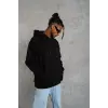 Erkek 3 İplik Pamuklu Kapüşonlu Kanguru Cepli Sweatshirt Hoodie -  Siyah