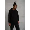 Erkek 3 İplik Pamuklu Kapüşonlu Kanguru Cepli Sweatshirt Hoodie -  Siyah