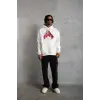 Erkek Kapüşonlu Cepli Boks Eldiven Baskılı 3 İplik Sweatshirt Hoodie - Beyaz